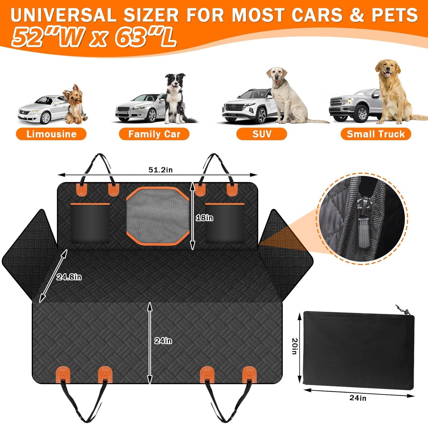 WAGGY RIDE 100% Waterproof Hard Bottom Dog Car Seat Protector