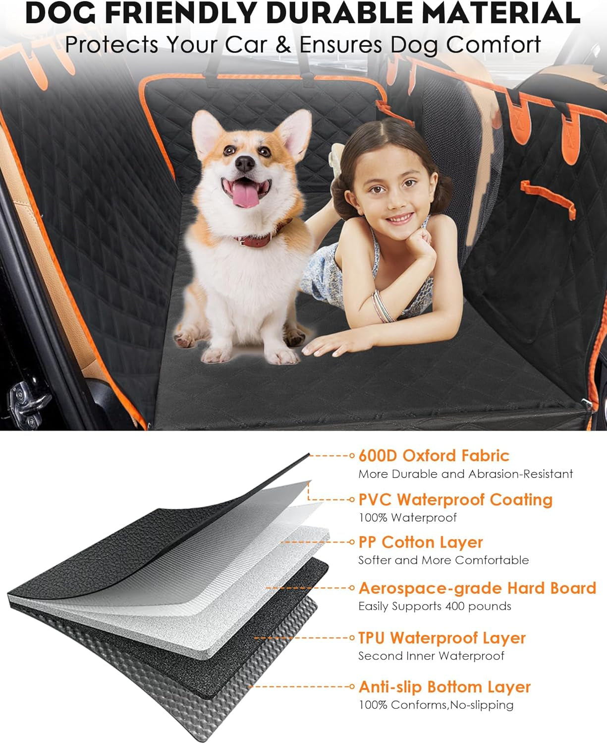 WAGGY RIDE 100% Waterproof Hard Bottom Dog Car Seat Protector